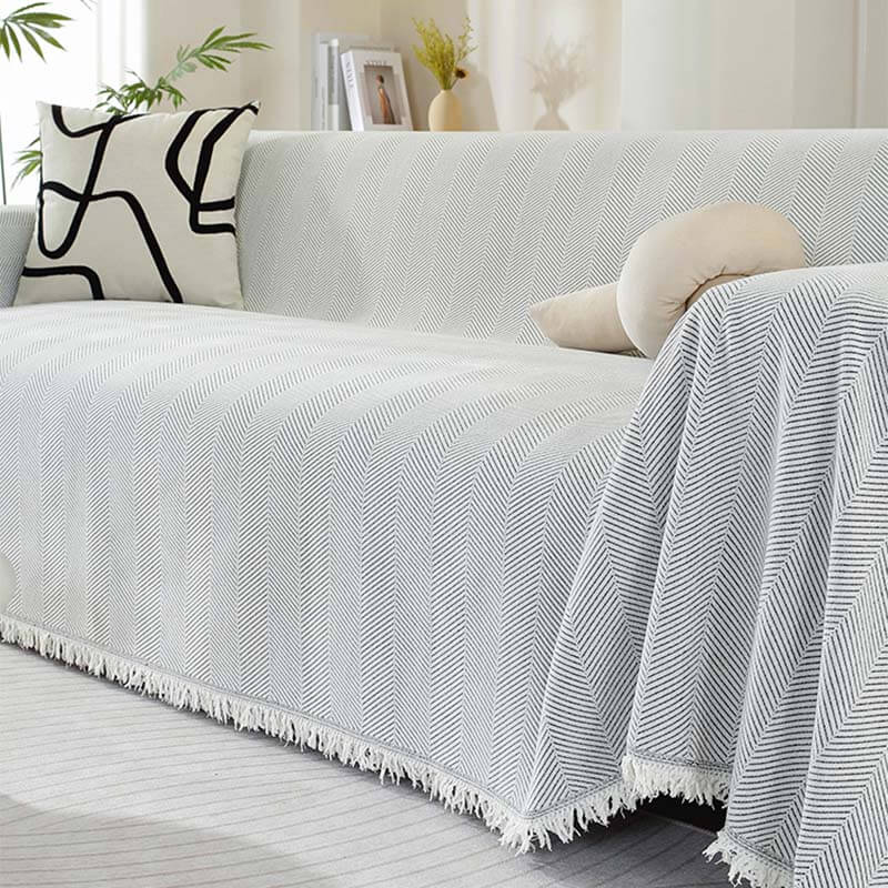Sofa Throw Blanket Chenille Herringbone Machine-Washable