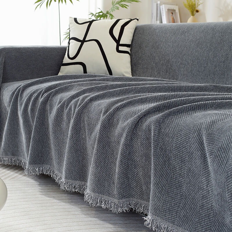Sofa Throw Blanket Chenille Herringbone Machine-Washable