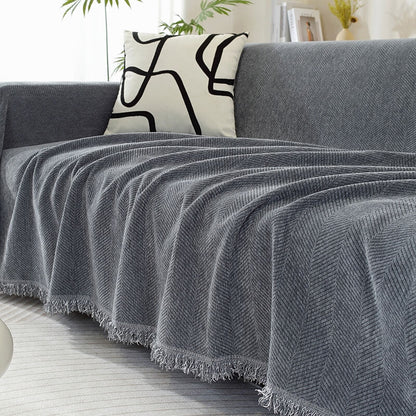 Sofa Throw Blanket Chenille Herringbone Machine-Washable