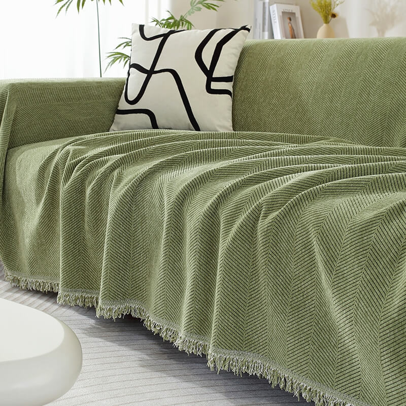 Sofa Throw Blanket Chenille Herringbone Machine-Washable
