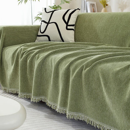 Sofa Throw Blanket Chenille Herringbone Machine-Washable