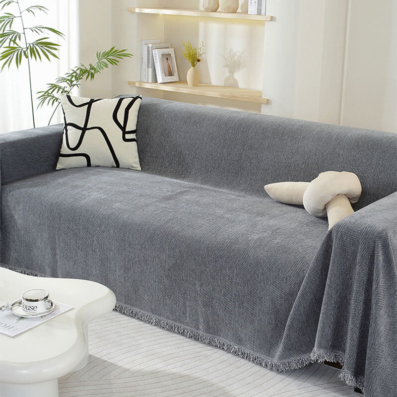 Sofa Throw Blanket Chenille Herringbone Machine-Washable