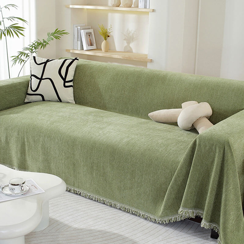 Sofa Throw Blanket Chenille Herringbone Machine-Washable