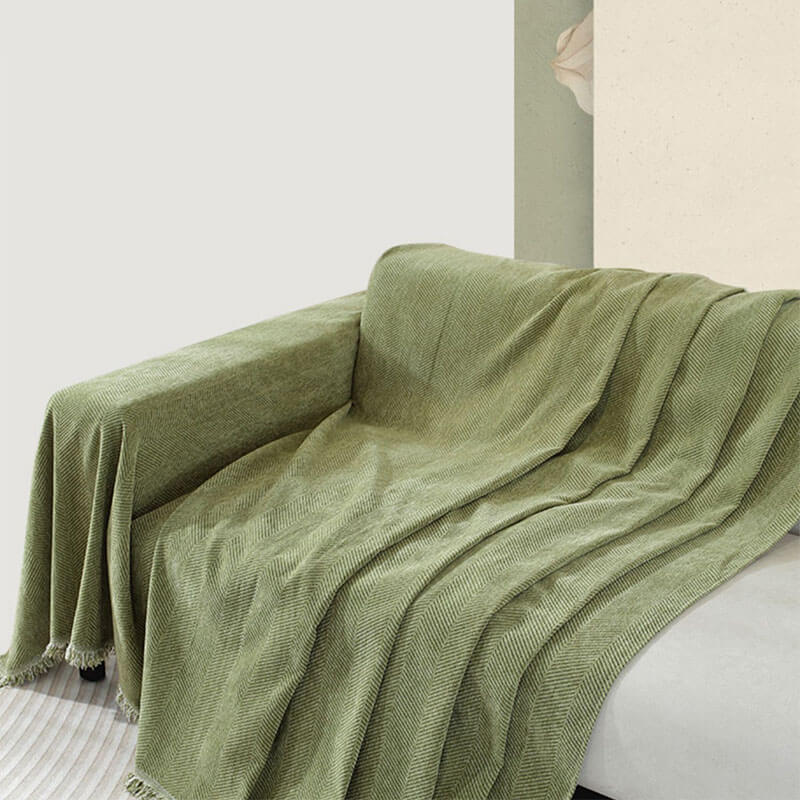 Sofa Throw Blanket Chenille Herringbone Machine-Washable