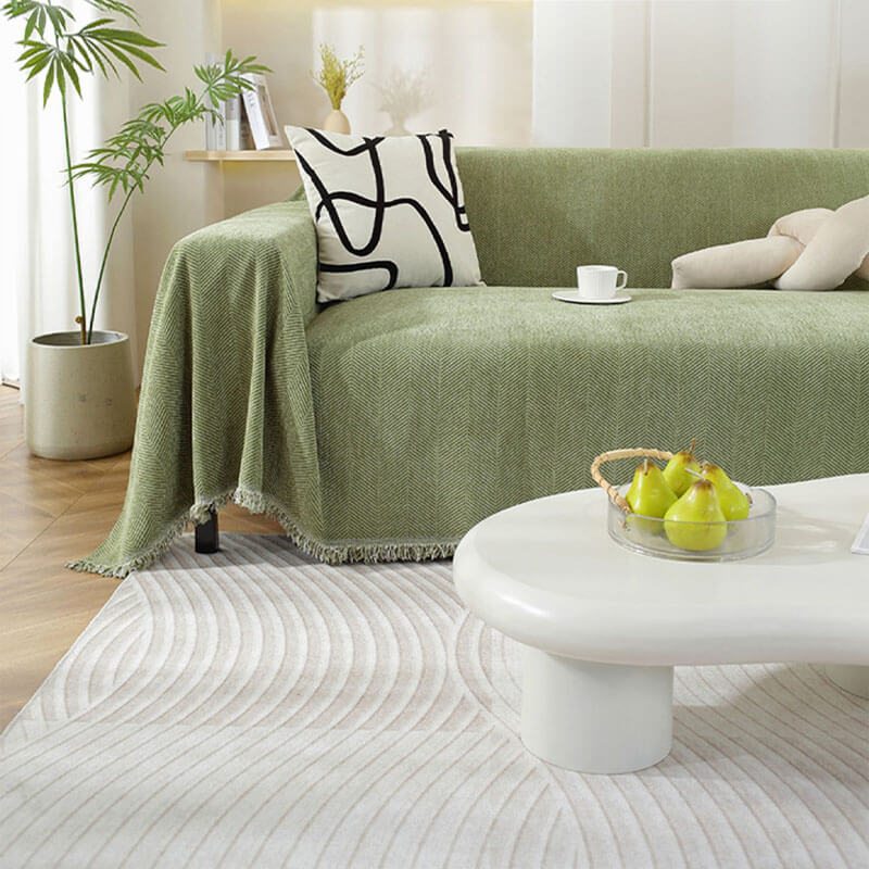 Sofa Throw Blanket Chenille Herringbone Machine-Washable