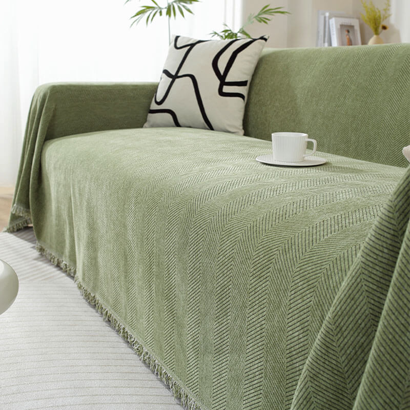 Sofa Throw Blanket Chenille Herringbone Machine-Washable