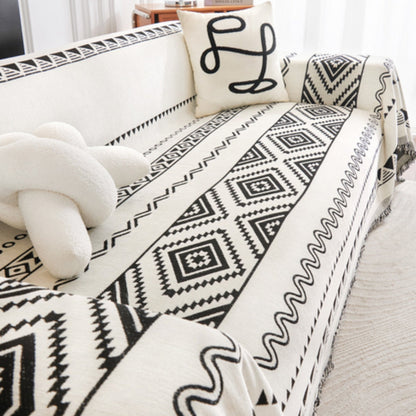 Sofa Throw Boho Geometric Jacquard Chenille Blend & Machine Washable