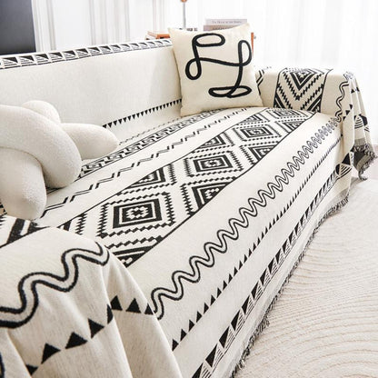Sofa Throw Boho Geometric Jacquard Chenille Blend & Machine Washable