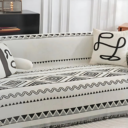 Sofa Throw Boho Geometric Jacquard Chenille Blend & Machine Washable