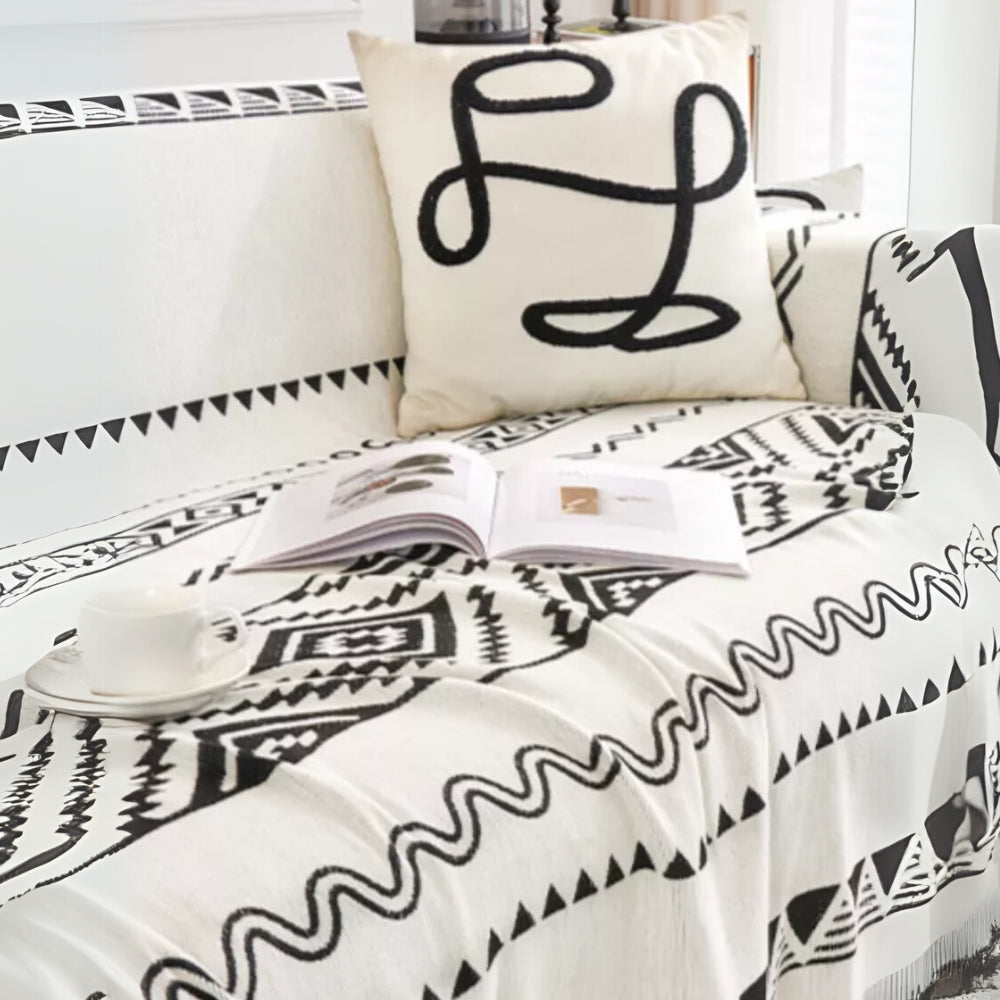 Sofa Throw Boho Geometric Jacquard Chenille Blend & Machine Washable