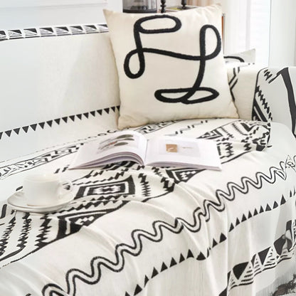 Sofa Throw Boho Geometric Jacquard Chenille Blend & Machine Washable