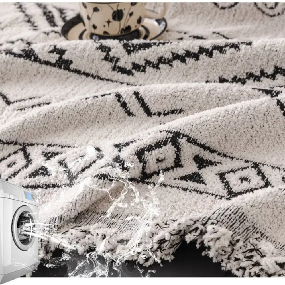 Sofa Throw Boho Geometric Jacquard Chenille Blend & Machine Washable