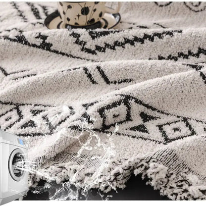Sofa Throw Boho Geometric Jacquard Chenille Blend & Machine Washable