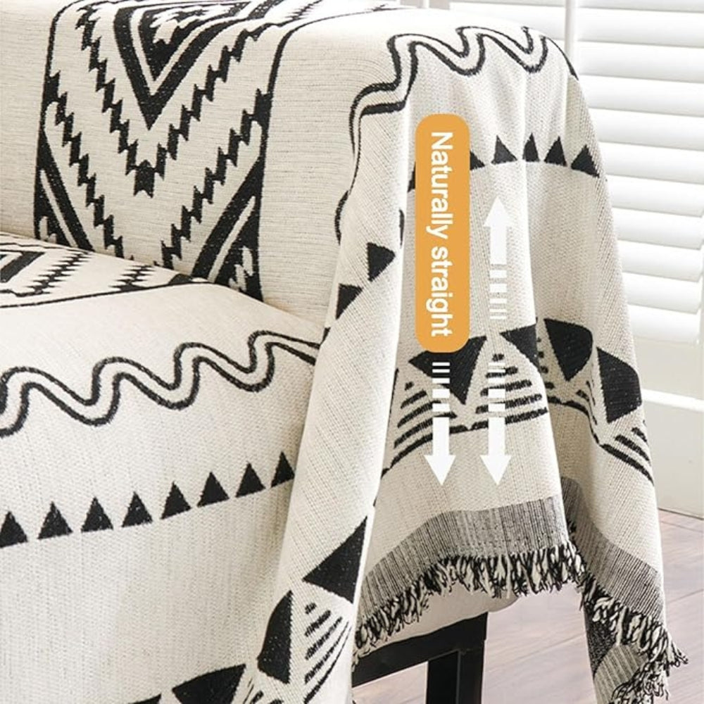 Sofa Throw Boho Geometric Jacquard Chenille Blend & Machine Washable