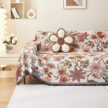 Sofa Throw Country Floral & Tassels Cotton Blend