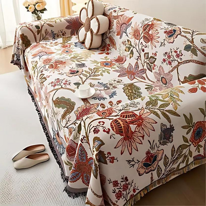 Sofa Throw Country Floral & Tassels Cotton Blend