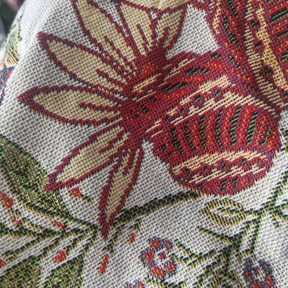 Sofa Throw Country Floral & Tassels Cotton Blend