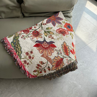 Sofa Throw Country Floral & Tassels Cotton Blend