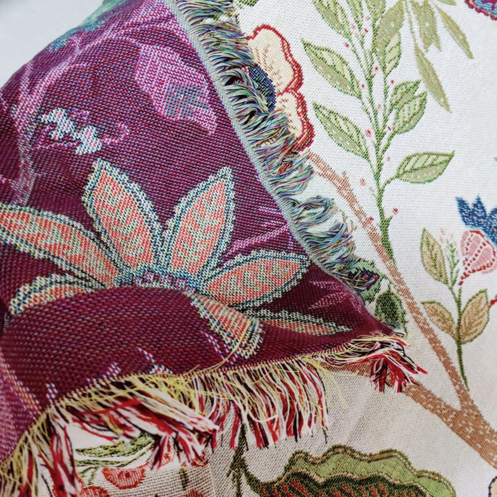 Sofa Throw Country Floral & Tassels Cotton Blend