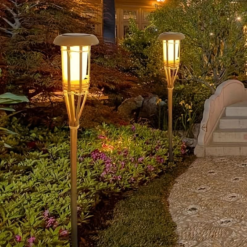 Solar Garden Stake Light Bamboo Flickering Flame LED