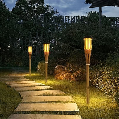 Solar Garden Stake Light Bamboo Flickering Flame LED