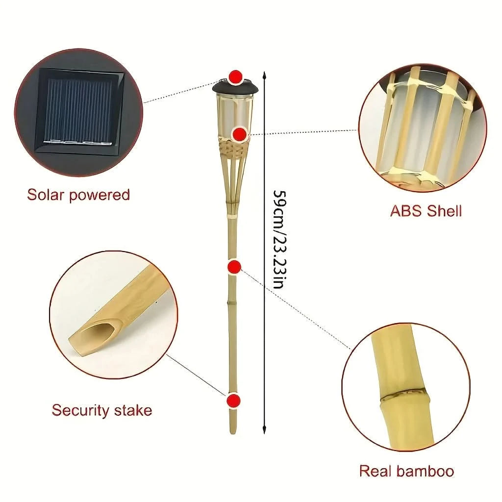Solar Garden Stake Light Bamboo Flickering Flame LED