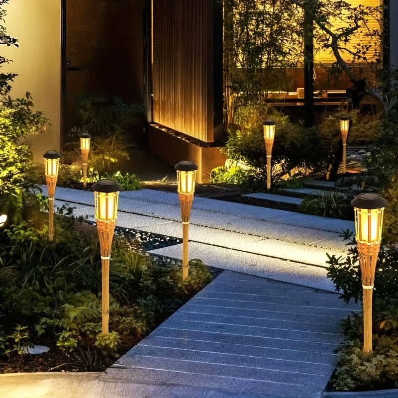 Solar Garden Stake Light Bamboo Flickering Flame LED
