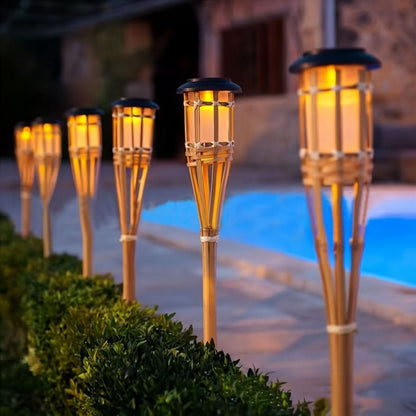 Solar Garden Stake Light Bamboo Flickering Flame LED