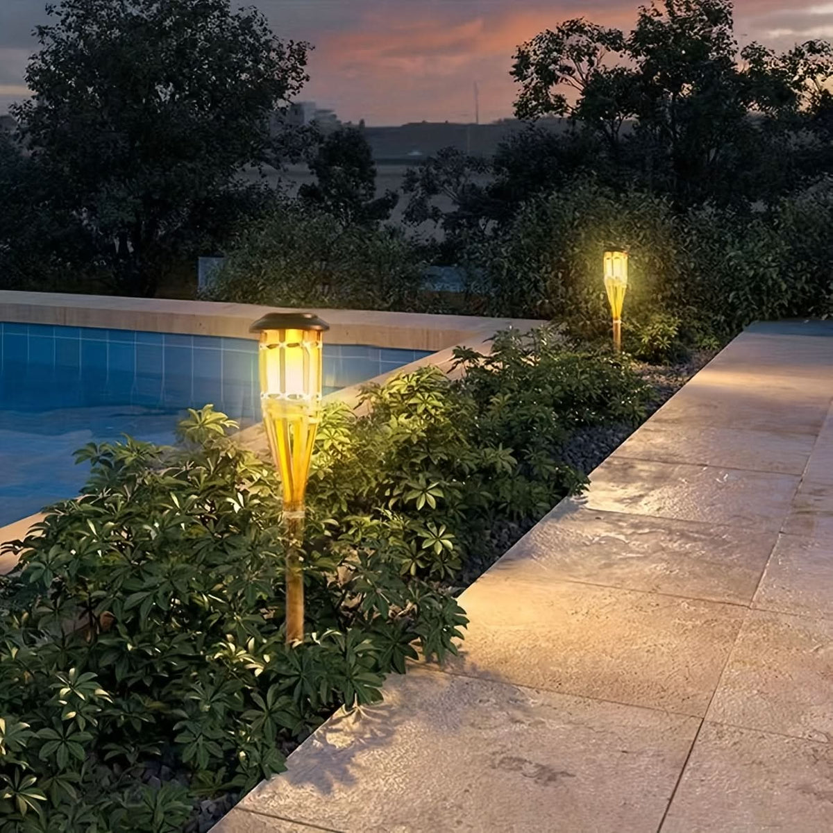 Solar Garden Stake Light Bamboo Flickering Flame LED