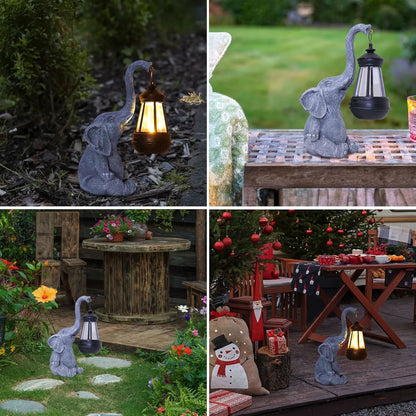 Solar Lantern Elephant Design Warm White Light Outdoor Use