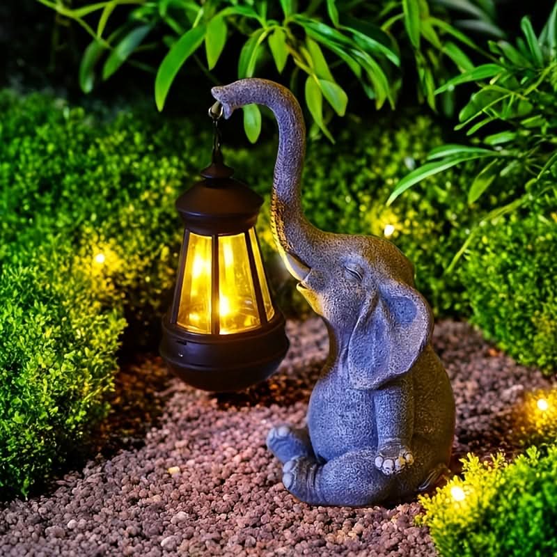 Solar Lantern Elephant Design Warm White Light Outdoor Use