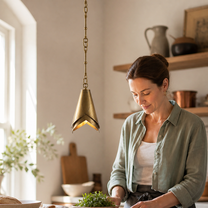 Solid Brass Folded Shade Pendant Light (Adjustable Chain)