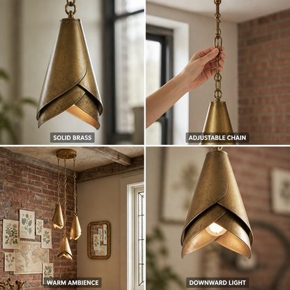 Solid Brass Folded Shade Pendant Light (Adjustable Chain)