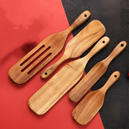 Spatula Set Teak Wood Non-Stick Ergonomic Grip