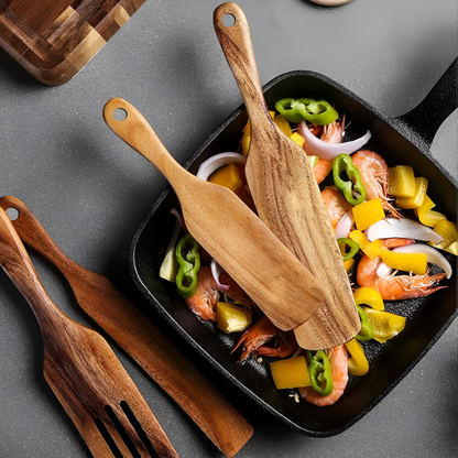 Spatula Set Teak Wood Non-Stick Ergonomic Grip