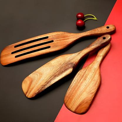 Spatula Set Teak Wood Non-Stick Ergonomic Grip