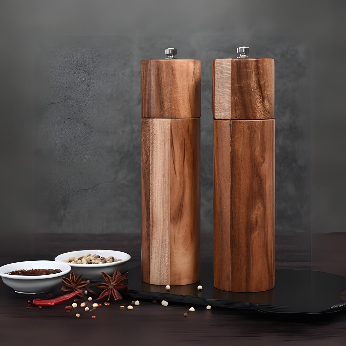 Spice Grinder Acacia Wood Adjustable Coarseness
