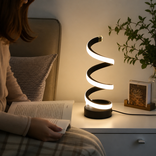Spiral Table Lamp with Built-In LED and Adjustable Angle