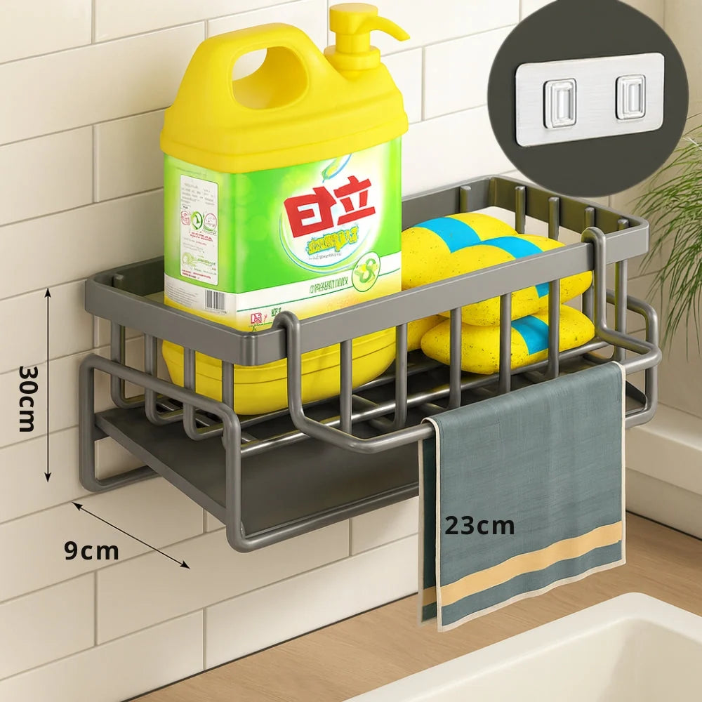 Sponge & Soap Rack Wall-Mounted Carbon Steel Quick Drainage