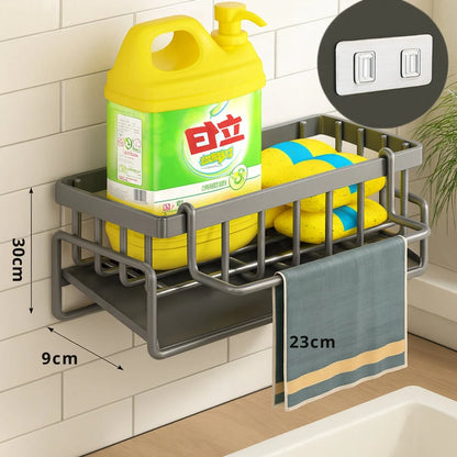Sponge & Soap Rack Wall-Mounted Carbon Steel Quick Drainage