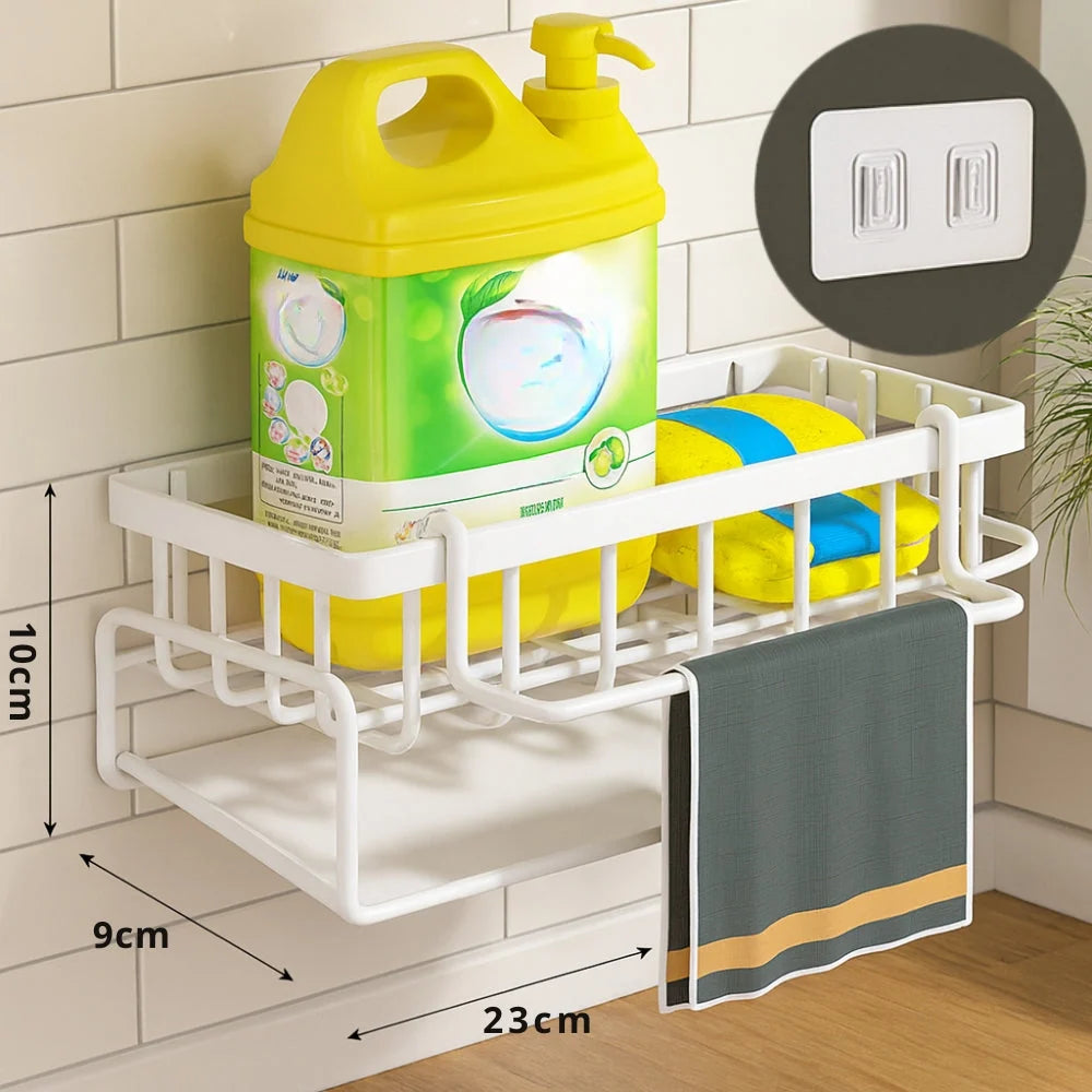 Sponge & Soap Rack Wall-Mounted Carbon Steel Quick Drainage