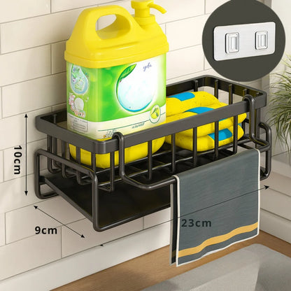 Sponge & Soap Rack Wall-Mounted Carbon Steel Quick Drainage