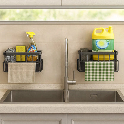 Sponge & Soap Rack Wall-Mounted Carbon Steel Quick Drainage