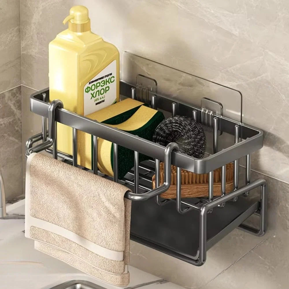 Sponge & Soap Rack Wall-Mounted Carbon Steel Quick Drainage
