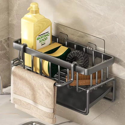 Sponge & Soap Rack Wall-Mounted Carbon Steel Quick Drainage