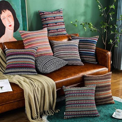 Square Cushion Cover Bohemian Geometric Microfiber & Zip Closure