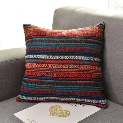 Square Cushion Cover Bohemian Geometric Microfiber & Zip Closure