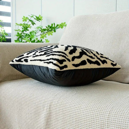 Square Cushion Cover Embroidered White Tiger Stripe Washable