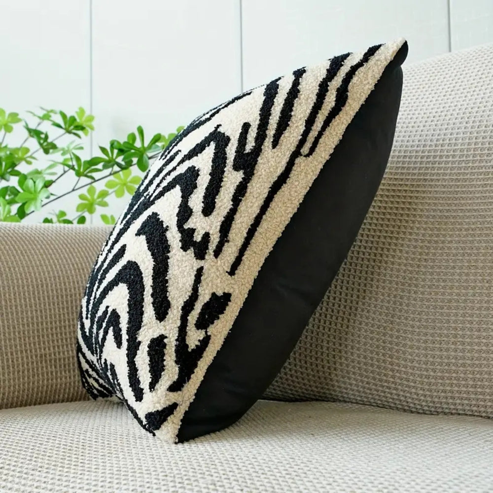 Square Cushion Cover Embroidered White Tiger Stripe Washable