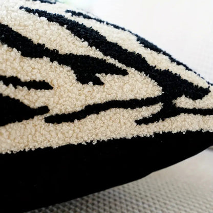 Square Cushion Cover Embroidered White Tiger Stripe Washable